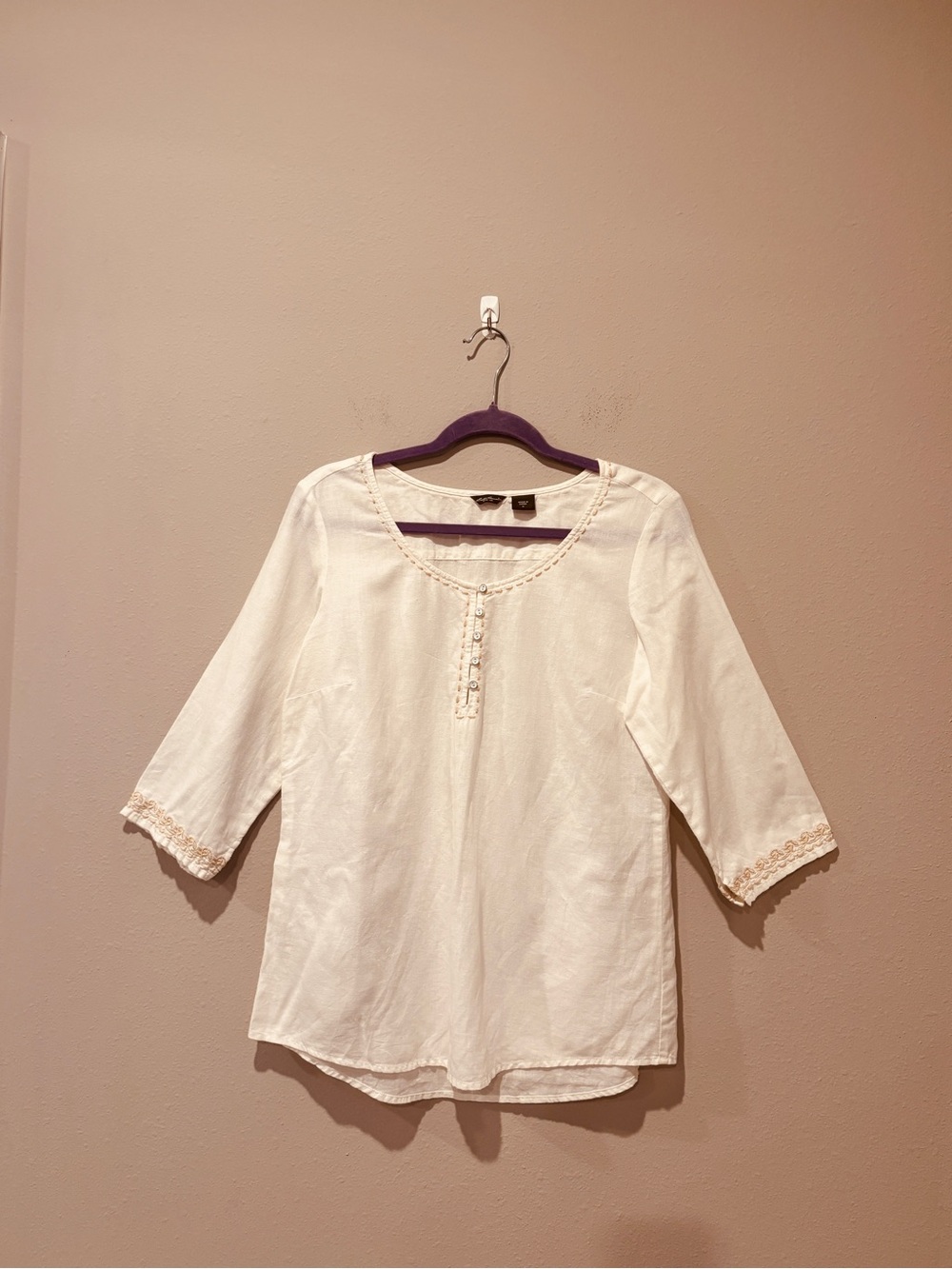 Eddie Bauer Embroidered Popover Cotton Linen Tunic Casual Comfy Lightweight Work